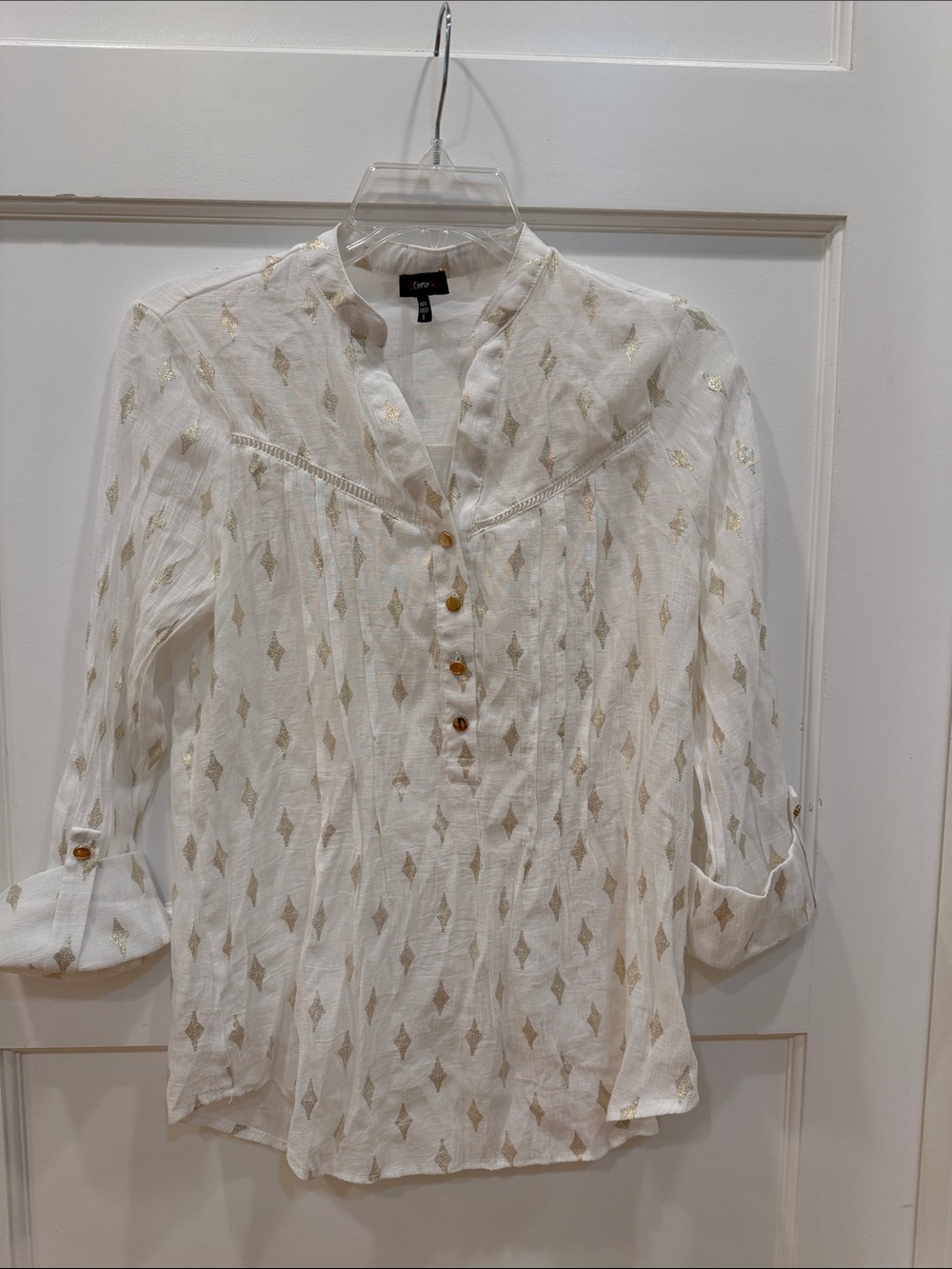 Cocomo  White and Gold Geometric Button-Front Tunic Small